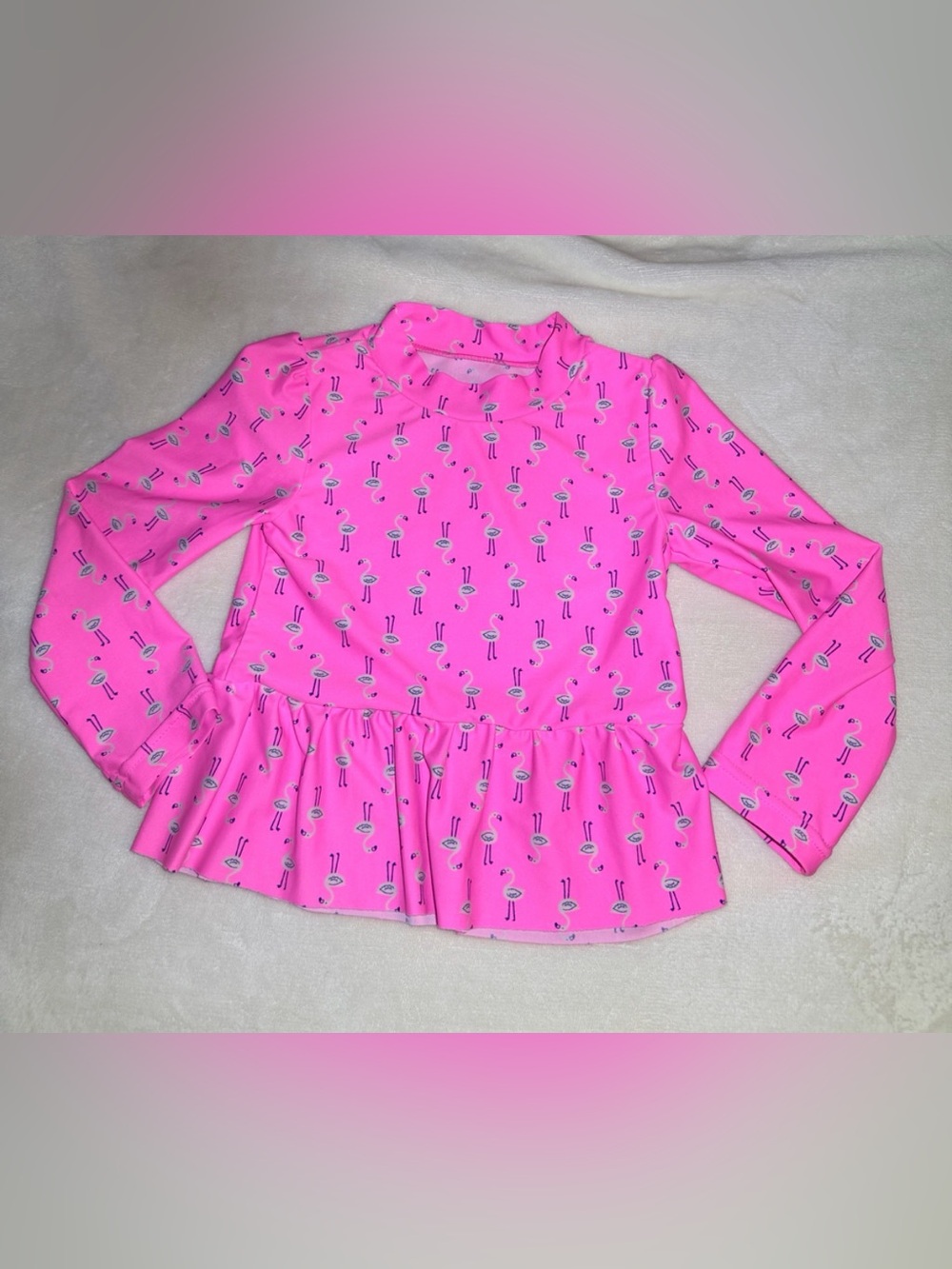 Pink Flamingo Print Rash Guard Top